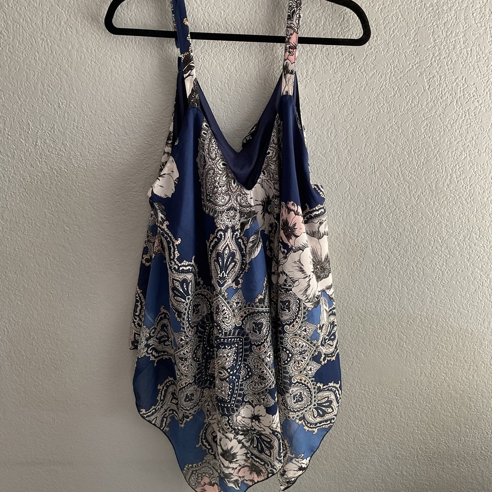 Floral Paisley Blue and White Tank Top